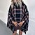 cheap Tops &amp; Blouses-Women&#039;s Shirt Shrugs Black Yellow Navy Blue Tassel Print Plaid Casual Daily Long Sleeve High Neck Basic Regular Loose Fit One-Size