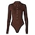 cheap Tops &amp; Blouses-Women&#039;s Bodysuit Black Brown White Button Plain Casual Long Sleeve Shirt Collar Basic S