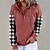 billige Hættetrøjer &amp; sweatshirts-Dame Hættetrøje bluse Knap Frontlomme Basale Sort Rød Grøn Ternet Afslappet Langærmet Hættetrøje