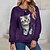 cheap Women&#039;s Hoodies &amp; Sweatshirts-Women&#039;s Sweatshirt Pullover Basic Blue Purple Green Cat Street Long Sleeve Round Neck