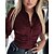 economico Tops &amp; Blouses-Per donna Blusa Camicia Nero Vino Marrone Pulsante Liscio Informale Manica lunga Colletto Essenziale Standard S