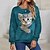 cheap Hoodies &amp; Sweatshirts-Women&#039;s Sweatshirt Pullover Basic Blue Purple Green Cat Street Casual Round Neck Long Sleeve Top Micro-elastic Fall &amp; Winter