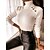 baratos Tops &amp; Blouses-Mulheres Camisa Social Blusa Preto Branco Caqui Botão Tecido Casual Manga Longa Gola Alta Básico Padrão S