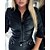 abordables Tops &amp; Blouses-Mujer Blusa Camisa Negro Vino Marrón Botón Plano Casual Manga Larga Cuello Camisero Básico Regular S