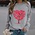 cheap Hoodies &amp; Sweatshirts-Women&#039;s T shirt Tee Black White Grey Print Heart Valentine Weekend Long Sleeve Round Neck Basic Regular Painting Couple S