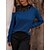 baratos Tops &amp; Blouses-Mulheres Camisa Social Blusa Azul Renda Patchwork Tecido Casual Manga Longa Decote Redondo Básico Padrão S