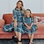 cheap Family Look Sets-Mommy and Me Cotton Dresses Daily Plaid Green Asymmetrical Long Sleeve Casual Matching Outfits / Fall / Winter / Sweet