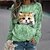 cheap Hoodies &amp; Sweatshirts-Women&#039;s Sweatshirt Pullover Basic Yellow Pink Blue Cat Street Casual Round Neck Plus Size Long Sleeve Top Micro-elastic Fall &amp; Winter