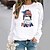 billige Hættetrøjer &amp; sweatshirts-Dame Sweatshirt bluse Basale Vinrød Sort Hvid Grafisk Gade Langærmet Rund hals