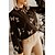 abordables Tops &amp; Blouses-Mujer Camisa Blusa Negro Blanco Marrón Botón Estampado Mariposa Estrella Casual Manga Larga Cuello Camisero Básico Regular Mariposa S