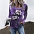 billige Hættetrøjer &amp; Sweatshirts-Dame T-shirt Blå Lilla Grøn Trykt mønster Blomstret Ferie Weekend Langærmet Rund hals Basale Normal Blomster Tema Maleri S