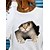 billige Hættetrøjer &amp; sweatshirts-Dame T-shirt Hvid Trykt mønster Kat 3D Daglig Weekend Langærmet Rund hals Basale Normal 3D kat Maleri S