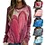 cheap Hoodies &amp; Sweatshirts-Women&#039;s T shirt Tee Pink Red Blue Print Heart Tie Dye Valentine Weekend Long Sleeve Round Neck Basic Regular Painting Couple S