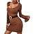 cheap Casual Dresses-Women&#039;s Party Dress Sheath Dress Knit Dress Mini Dress Brown Pure Color Long Sleeve Winter Fall Spring Knit Fashion U Neck Slim Party 2022 XS S M L