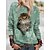 cheap Hoodies &amp; Sweatshirts-Women&#039;s Hoodie Sweatshirt Cute Casual Pink Blue Purple Cat Dailywear Long Sleeve Round Neck