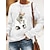 abordables T-shirts-Mujer Camiseta Negro Blanco Estampado Gato 3D Diario Fin de semana Manga Larga Escote Redondo Básico Regular Gato 3D Pintura S