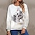 cheap Hoodies &amp; Sweatshirts-Women&#039;s Plus Size Sweatshirt Pullover Cat Basic White Street Casual Round Neck Long Sleeve Top Micro-elastic Fall &amp; Winter