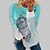 abordables Camiseta-Mujer Camiseta Gato Diario Fin de semana Amarillo Rosa Azul Piscina Estampado Manga Larga Básico Escote Redondo Ajuste regular Otoño invierno