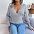 cheap Tops &amp; Blouses-Women&#039;s Shirt Blouse Pink Blue Gray Crochet Plain Casual Daily Long Sleeve V Neck Basic Regular S