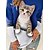 billige Hættetrøjer &amp; sweatshirts-Dame T-shirt Blå Trykt mønster Kat 3D Daglig Weekend Langærmet Rund hals Basale Normal 3D kat Maleri S