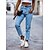 preiswerte Cotton &amp; Linen-Damen Jeans Denim Hellblau Brautkleider schlicht Legere Kleider Tasche Casual In voller Länge elastisch Einfarbig Weich S M L XL 2XL