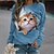 cheap Hoodies &amp; Sweatshirts-Basic Blue Plus Size Cat Pullover Sweatshirt for Women
