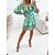 abordables Dresses-Mini robe Robe casual Femme Eté Printemps manche longue - Lacet Imprimer Mode Fleur Col V 2023 Rose Claire Bleu Vert S M L XL XXL