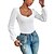 baratos Tops &amp; Blouses-Mulheres Camisa Social Blusa Branco Crochê Tecido Casual Manga Longa Decote Quadrado Básico Padrão S