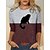 cheap Hoodies &amp; Sweatshirts-Women&#039;s T shirt Tee claret Blue Green Print Color Block Cat Daily Weekend Long Sleeve Round Neck Basic Regular 3D Cat Painting S