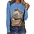 billige T-shirts-Dame T skjorte Svart Hvit Gul Trykt mønster Katt 3D Daglig Helg Langermet Rund hals Grunnleggende Normal 3D Cat Maling S