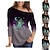 cheap Tops &amp; Blouses-Women&#039;s T shirt Tee Black Blue Purple Print Graphic Color Gradient Daily Weekend Long Sleeve Diagonal Neck Basic Regular Painting S