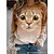 cheap Hoodies &amp; Sweatshirts-Women&#039;s Hoodie Sweatshirt Casual White Blue Khaki Cat Dailywear Long Sleeve Round Neck Fleece