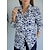 cheap Tops &amp; Blouses-Women&#039;s Shirt Blouse Red Blue Brown Button Print Graphic Casual Long Sleeve Shirt Collar Basic Regular S