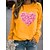 cheap Hoodies &amp; Sweatshirts-Women&#039;s T shirt Tee Heart Black White Yellow Print Long Sleeve Valentine Weekend Basic Round Neck Regular Fit Fall &amp; Winter