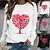 cheap Hoodies &amp; Sweatshirts-Women&#039;s T shirt Tee Black White Grey Print Heart Valentine Weekend Long Sleeve Round Neck Basic Regular Painting Couple S