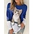 preiswerte Kapuzenpullis &amp; Sweatshirts-Damen T Shirt Blau Bedruckt Katze 3D Täglich Wochenende Langarm Rundhalsausschnitt Basic Standard 3D Cat Farbe S