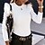 preiswerte Bodysuit-Damen Hemd Bluse Schwarz Weiß Kaki Rüsche Glatt Casual Langarm Rundhalsausschnitt Basic Standard S