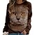 abordables Sudaderas y capuchas-especial para dibujos animados gato impresión casual 3d camiseta manga larga o-cuello manga larga impresión digital
