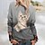 cheap Hoodies &amp; Sweatshirts-Women&#039;s Sweatshirt Pullover Basic Yellow Pink Blue Cat Street Long Sleeve Round Neck