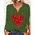 billige Hættetrøjer &amp; sweatshirts-Dame T-shirt Sort Blå Grøn Knap Trykt mønster Hjerte Valentine Weekend Langærmet V-hals Basale Normal Maleri S