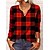 cheap Tops &amp; Blouses-Women&#039;s Henley Shirt Red Green Gray Print Plaid Casual Daily Long Sleeve V Neck Basic Regular S