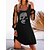 cheap T-shirt Dresses-Women&#039;s Casual Dress T Shirt Dress Tee Dress Shift Dress Mini Dress Black Skull Long Sleeve Summer Spring Mesh Fashion U Neck 2023 S M L XL XXL 3XL 4XL 5XL