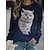 billige Hættetrøjer &amp; sweatshirts-Dame Sweatshirt bluse Basale Navyblå Lilla Grøn Kat Gade Plusstørrelser Rund hals Langærmet