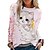 preiswerte Kapuzenjacken &amp; Sweatshirts-Damen T Shirt Rosa Blau Orange Bedruckt Katze Hund Täglich Wochenende Langarm Rundhalsausschnitt Basic Standard 3D Cat Farbe S