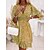 abordables Robes Décontracté-Mini robe Robe casual Femme Eté Printemps Manches 3/4 - A Volants Imprimer Mode Fleur Col V Ample 2023 Jaune Violet Gris S M L XL XXL 3XL