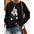 cheap T-Shirts-Women&#039;s T shirt Tee Black White Print Cat 3D Daily Weekend Long Sleeve Round Neck Basic Regular 3D Cat Painting S