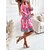 abordables Dresses-Mini robe Robe casual Femme Eté Printemps manche longue - Lacet Imprimer Mode Fleur Col V 2023 Rose Claire Bleu Vert S M L XL XXL
