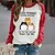 cheap Hoodies &amp; Sweatshirts-Women&#039;s T shirt Tee Black Red Blue Print Cat Text Daily Weekend Long Sleeve Round Neck Basic Regular Cat Painting S