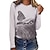 cheap T-Shirts-Women&#039;s T shirt Tee Black White Dark Gray Print Cat 3D Daily Weekend Long Sleeve Round Neck Basic Regular 3D Cat Painting S