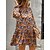 billige Uformelle kjoler-Dame Uformell kjole Blomstret Sommerkjole Print kjole V-hals Trykt mønster Mini kjole utendørs Daglig Grunnleggende Mote Normal Langermet Blå Oransje Grønn Vår Sommer S M L XL